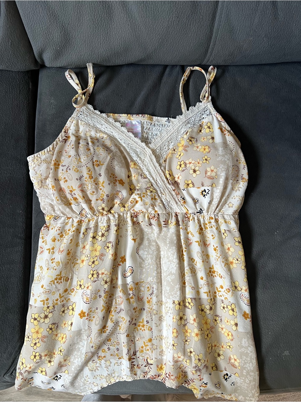 No Boundaries Cream Lace-Trim Floral Cami with Yellow Accents